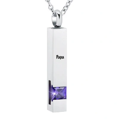 Afbeelding van Luxe Ashanger Met Ketting En Gravering Papa Assieraad Zilverkleurig Paarse Steen As Gedenksieraad Urn Incl. vuller