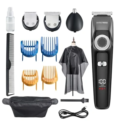 Afbeelding van Barberboss Baardtrimmer voor heren, draadloze tondeuse mannen: trimmer mannen, heren verzorgingssets, waterdicht, neushaartrimmer QR 6051