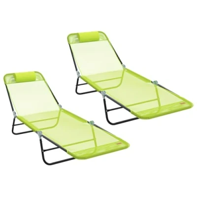 Afbeelding van vidaXL Opvouwbare ligbedden 2 stuks met Hoofdkussen Groen Textileen