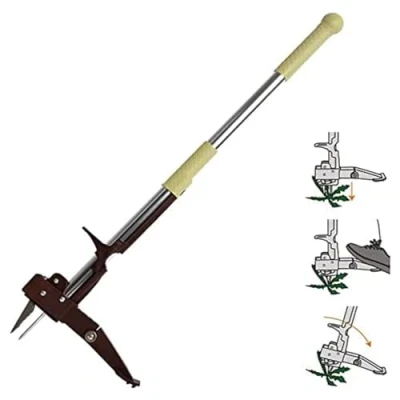 Afbeelding van Winslow &amp; Ross Onkruidtrekker met roestvrij staal 4 klauw voetpedaal, telescopische paardebloemen wortelverwijderaar, stand up handmatig onkruid gereedschap voor tuin en gazon (100 cm)