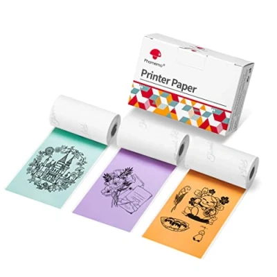 Afbeelding van Phomemo Thermisch papier, 53 mm, kleur voor T02/M02/M02S/M02Pro/M02X/M02L/M03/M03AS/M04S/M04AS/M832/M833/M834 mini zakprinter, 3 rollen zelfklevend gekleurd stickerpapier, mm x 3,5 m,