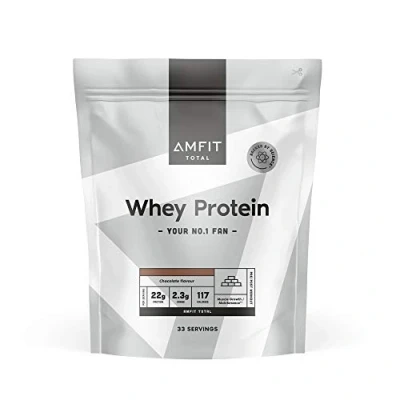 Afbeelding van Amazon merk: Amfit Nutrition wei eiwit poeder, chocolade, 33 porties (1 stuk)