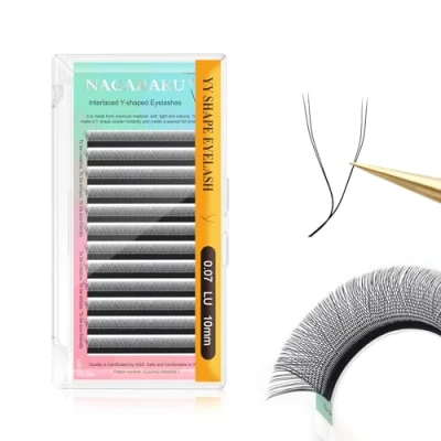 Afbeelding van NAGARAKU YY Wimper Extensions Supplies Y Wimperextensions Premade Fans 4D 12 Rijen Russische Volume Vorm Faux Black Cluster Pre Fanned Wispies Crisscross Eye Lashes (0.07 LU Curl 10mm）