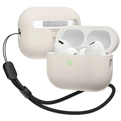 Afbeelding van elago Liquid Hybrid Hoesje Compatible met Apple AirPods Pro 2e Generatie Case Cover Rond Riempje, Triple Layer Bescherming, Schokbestendige (Stone)