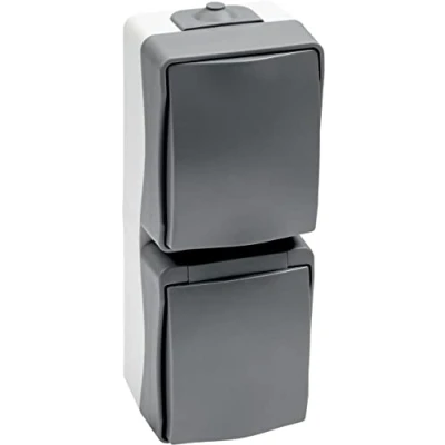 Afbeelding van Meister Stopcontact &amp; wisselschakelaar Cave 2 voudig verticaal opbouwmontage IP44 spatwaterdicht voor vochtige ruimtes Tot kabeldoorsnede 2,5 mm² Grijs/stopcontact /