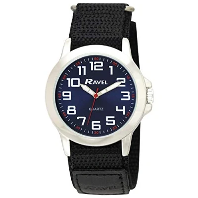 Afbeelding van Ravel Modern werkhorloge voor mannen met bandje eenvoudige sluiting Zilverkleurige/blauwe/zwarte armband