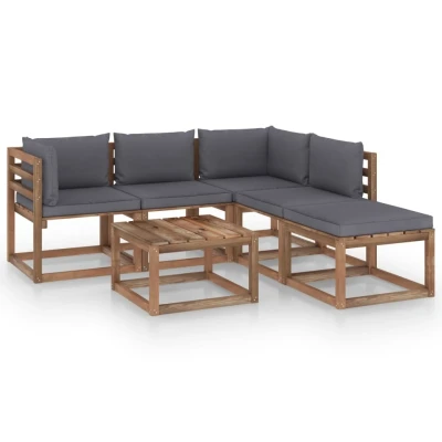 Afbeelding van 6 delige Loungeset pallet met kussens geïmpregneerd grenenhout
