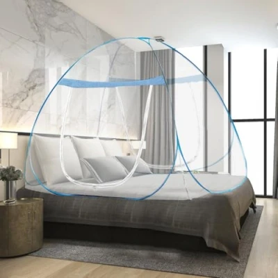 Afbeelding van mizikuu muggennet bed, klamboe, pop up muggentent, 180 x 200 150 cm, opvouwbaar, draagbaar, fijnmazig muggennet, grote dubbele deur, voor slaapkamer, outdoor, camping