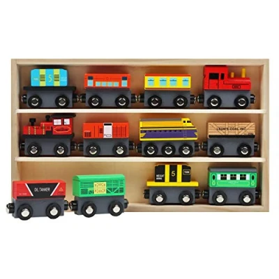 Afbeelding van Kurtzy Houten Magnetische Trein Speelgoed Set met Opslag Doos (12 Pak) Educatieve Locomotief voor Jongens &amp; Meisjes 3+ jaar Voertuig Auto’s Compatibel de Meeste Merk Banen