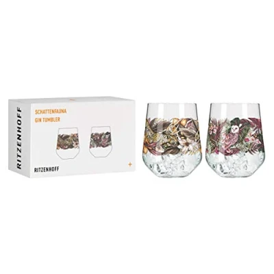 Afbeelding van Ritzenhoff 3701002 ginglas 700 ml serie Shadow Fauna Set nr. 2, 2 stuks, luipaard en uil, Made in Germany