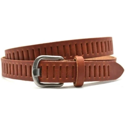 Afbeelding van Leren gleufjes riem cognac 100% leer maat 115 totale lengte 130