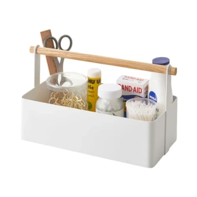 Afbeelding van Yamazaki Opbergbak Tosca Toolbox L Rechthoek Wit Naturel Hout 29x13x16cm