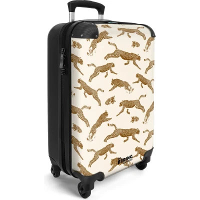 Afbeelding van NoBoringSuitcases.com® Handbagage koffer lichtgewicht Reiskoffer trolley Beige met panters Rolkoffer wieltjes Past binnen 55x40x20 en 55x35x25