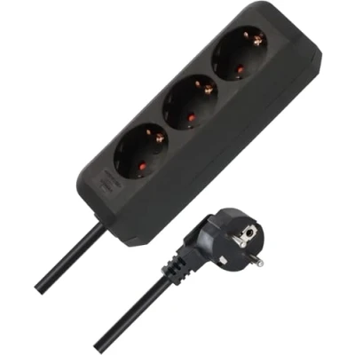 Afbeelding van Eco Line Stekkerdoos 3 voudig zwart 1,5m H05VV F 3G1,5