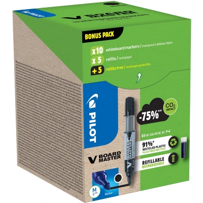 Afbeelding van Pilot BeGreen whiteboardmarker V Board Master M, zwart, 10 stuks + navullingen