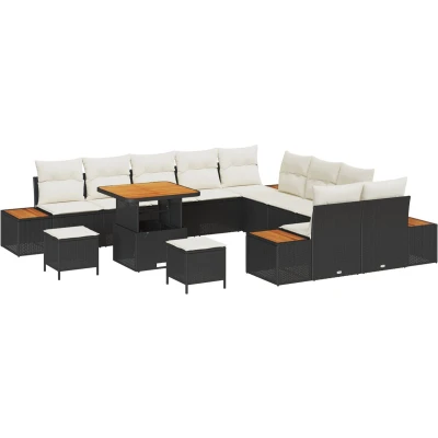 Afbeelding van vidaXL 13 delige tuinbank set met kussens zwart poly rattan acacia