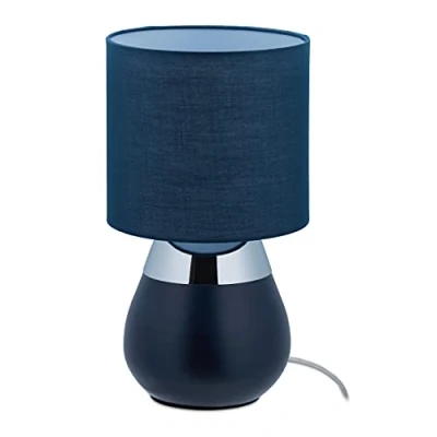 Afbeelding van Relaxdays Nachtlamp touch tafellamp met kap schemerlamp E14 fitting donkerblauw