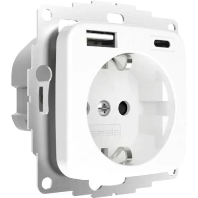 Afbeelding van 2USB 2U 449368 Geaard stopcontact Kinderbeveiliging, Met USB laaduitgang IP20 Zuiver wit (glanzend)