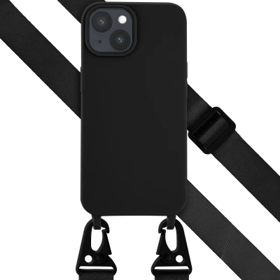 Afbeelding van Apple iPhone 15 Hoesje Siliconen en TPU (zacht) Selencia Softcase/Koordhoesje/Backcover Zwart Telefoonhoesje