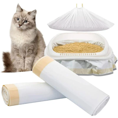 Afbeelding van 40 stuks scheurvaste kattenbakzakken 94 x 45 cm kattentoiletzakken met trekkoord, kattenbakzak, zelfreinigende kattentoilet, vuilniszakken, jumbo kattenbakzakken, ingedikte zak voor kattenbak