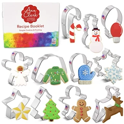 Afbeelding van Ann Clark Cookie Cutters 11 delige Kerstmis Koekjesvormset met Receptenboek, Sneeuwvlok, Kerstboom, Zuurstok, Rendier en meer