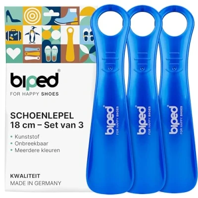 Afbeelding van biped set van 3 schoenlepels kunststof 18 cm schoenlepel Duitse productie z1570(metallic blauw)