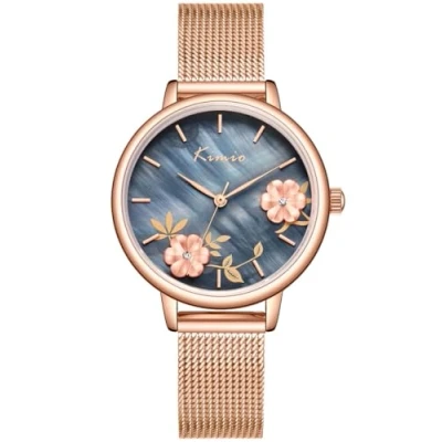 Afbeelding van Alienwork Dameshorloge Rose Goud Mesh Armband Grijs Parelmoer Wijzerplaat Elegant