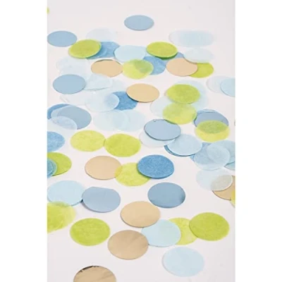 Afbeelding van Rayher 87101000 Confetti, Ø 2 cm, 30 g, goud/blauw/groen, zijdepapier, decoratie voor verjaardag en bruiloft, vulling bubbelballonnen