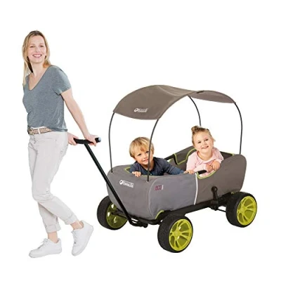Afbeelding van hauck transportwagen Eco Mobil, voor twee kinderen, vanaf 2 jaar, tot 50 kg belastbaar, stabiel, kantelveilig, inklapbaar, parkeerrem, geveerde, afneembare trekstang, zonnedak, zitkussen, Forest