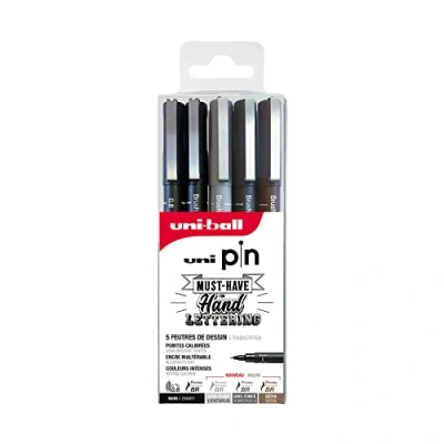 Afbeelding van Uni Pin Fineliner Set Handlettering, Etui Van 5 Stuks, Assorti Tekenstift