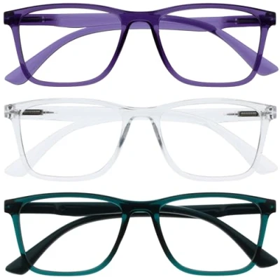 Afbeelding van OPULIZE NYX Blauwlichtfilter Leesbril Dames/Heren Niet verblindend UV400 Veerscharnier Anti vermoeidheid 3 Stuks Rechthoekig montuur Paars Transparant Turkoois + 1,50