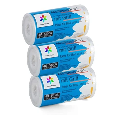 Afbeelding van 3 x 40 stuks vuilniszakken 5 liter met handvat cosmetica afvalzakken