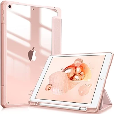 Afbeelding van Fintie Hoes voor iPad 10.2 inch 9e Generatie 2021/8e Gen 2020 /7e 2019 [Ingebouwde Penhouder] Schokbestendige Cover met Transparant Harde Schaal Terug Beschermhoes 10.2, (Roségoud)