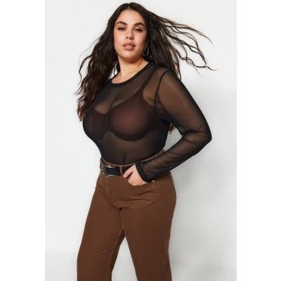 Afbeelding van Trendyol Zwarte Gebreide Cropped Blouse Van Tule Tbbss22Bz00017