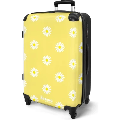 Afbeelding van NoBoringSuitcases.com® Koffer groot Rolkoffer lichtgewicht Pastel geel met madeliefjes Reiskoffer 4 wielen Grote trolley XL 20 kg bagage