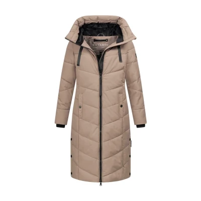 Afbeelding van Navahoo dames winterjas (XS 3XL) waterafstotend, gedeeltelijk met teddybont, 4 zakken, gewatteerde jas capuchon, warme voor N009, taupe grijs, L