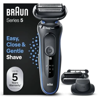 Afbeelding van Braun Series 5 51 B1820S Elektrisch Scheerapparaat Voor Heren Met Easyclick Precisietrimmer En 3 Daagse Baardtrimmer Opzetstukken, Easyclean, Wet&amp;Dry, Oplaadbaar, Draadloos Scheerapparaat, Blauw