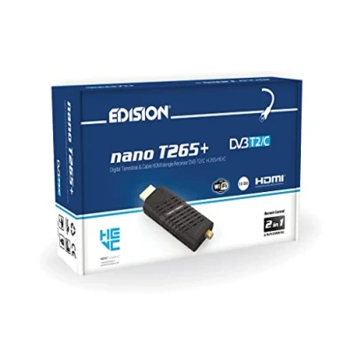 Afbeelding van EDISION Nano T265 HDMI ontvanger terrestrische dongle TNT DVB T2 en C kabel, H265 HEVC, FTA, High Definition, PVR, USB, HDMI, IR sensor, ondersteunt USB WiFi, universele 2 in 1