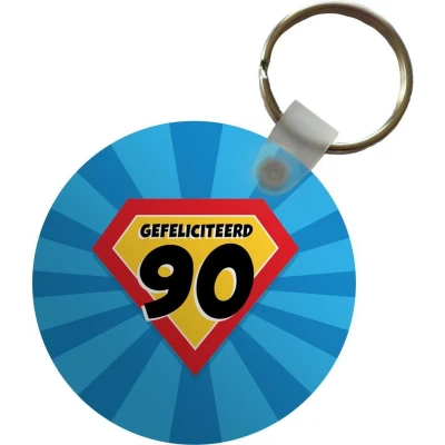 Afbeelding van Sleutelhanger Jubileum 90 jaar Feest Plastic Rond Uitdeelcadeautjes