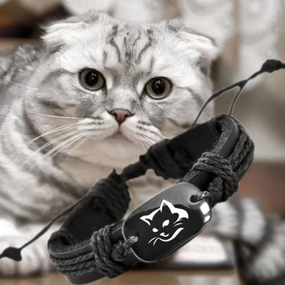Afbeelding van GoedeDoelen.Shop Veterarmband Cat Carve Katten Armband Poezen Statement Polsmaat 17 24 cm Cadeau Dierenwelzijn Wellness House