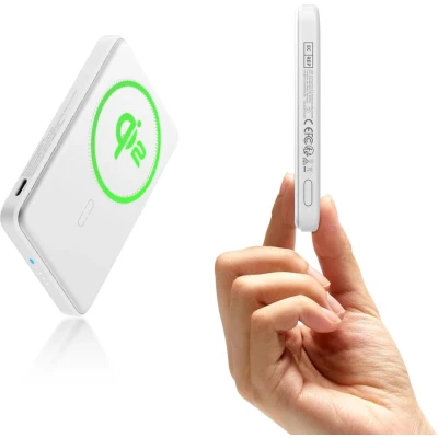 Afbeelding van ESR Qi2 MagSlim 15W Magnetische Powerbank 5.000 mAh Compatibel met Magsafe en HaloLock Wit