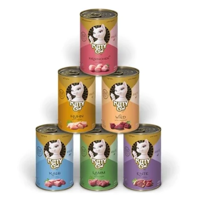 Afbeelding van KITTY Cat Paté Mix 1 Natvoer voor katten in probeerpakket, graanvrij kattenvoer met taurine, zalmolie en groenlipmossel, compleet voer een hoog vleesgehalte, Made Germany, 6 x 400 g