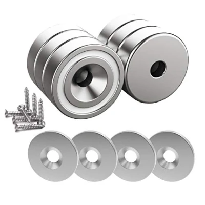 Afbeelding van Magnetpro 6 stuks magneet 12 KG Kraft 20 x 7 mm met gat en capsule, verzonken potmagneet schroeven stalen kussens