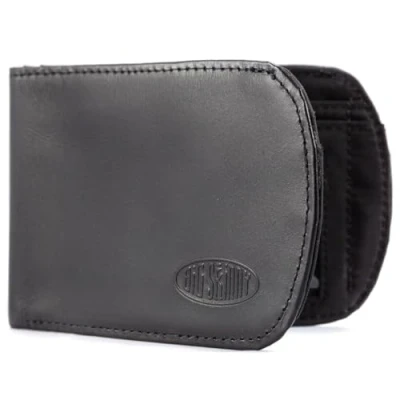 Afbeelding van Big Skinny Curve lederen bi fold slanke portemonnee voor heren, geschikt maximaal 20 kaarten, zwart