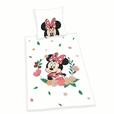 Afbeelding van Disney&#039;s Minnie Mouse flanellen beddengoed, kussensloop ca. 80x80cm, dekbedovertrek 135x200 cm, knoopsluiting, 100% katoen, flanel
