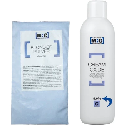 Afbeelding van M:C Blondeerpoeder in zak blauw 500gr + Ontwikkelaar 9.0% 1000ml bundel/set/pakket