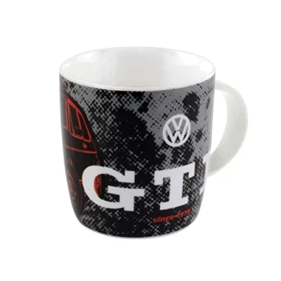 Afbeelding van BRISA VW Collection Volkswagen grote keramische koffie thee cappuccinokop mok voor keuken in GTI design (370 ml/GTI 1976/zwart)