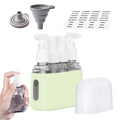 Afbeelding van Mini Shampoo Dispenser Portable Travel Bottle Set, Refillable Bottles Set for Toiletries, Shower Lotion (4 in 1,Green)