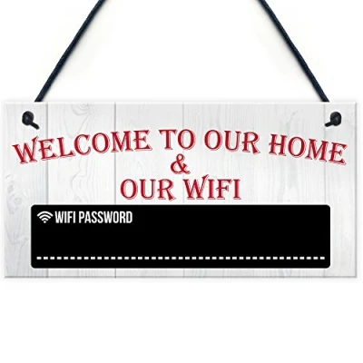 Afbeelding van RED OCEAN Welkom bij Ons Huis &amp; Wifi Wachtwoord Krijtbord Gift Hangende Plaque Internet Teken