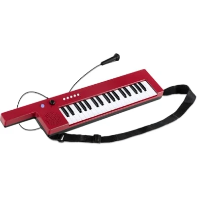 Afbeelding van McGrey KT 3712 Kindertoetsenbord met 37 toetsen Inclusief draagriem en microfoon Draagbaar oplaadbare batterij USB voeding 4 tonen 10 demo liedjes voor kinderen Muziek keyboard rood